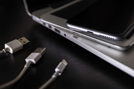 USB flash cards and thumb drive or stick Virtual memory storage with USB cable into slot  laptop...
