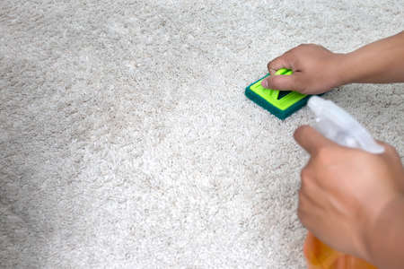 time to Cleaning Service Worker quality professional made Home cleaning concept.