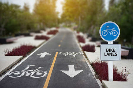 bike lanes Man On Bike bicycle laneの写真素材
