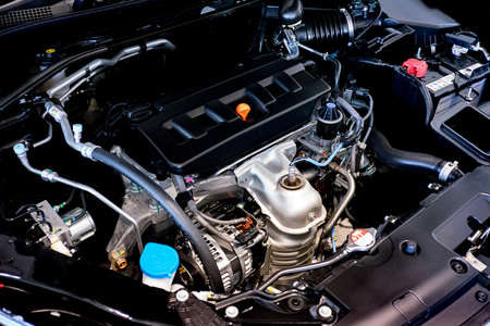 Close up detail of new car engine The powerful engine of a car. Internal design of engineの写真素材