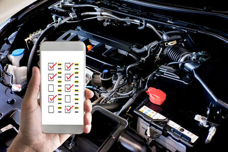 Close up detail of new car engine The powerful engine of a car. Internal design of engine mechanicの写真素材