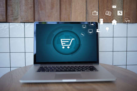 Business people use Technology Ecommerce Internet Global Marketing Purchasing Plan and Bank Concept