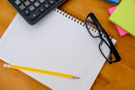 book top view Homework School notebook  ready for adding text or mockupの写真素材