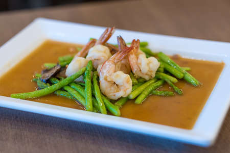 Asparagus with Shrimp healthy appetizerの写真素材