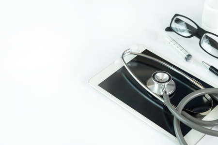 Good health  Medical equipment isolated on white medicine instruments conceptの写真素材