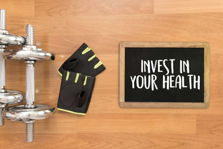 Invest in your health Healthy lifestyle concept with diet and fitness healthy foodの写真素材