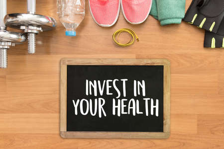 Invest in your health Healthy lifestyle concept with diet and fitness healthy foodの写真素材