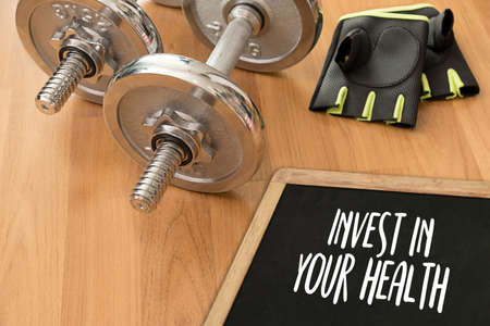 Invest in your health Healthy lifestyle concept with diet and fitness healthy foodの写真素材