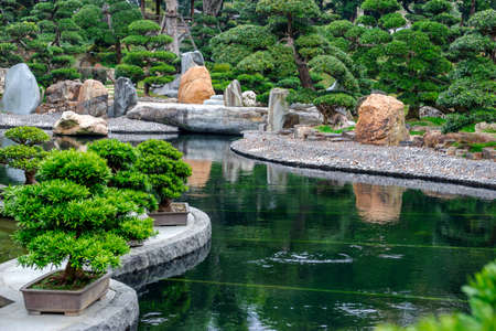 Pagoda style Chinese architecture Perfection in Nan Lian Garden, Hong Kong, China.