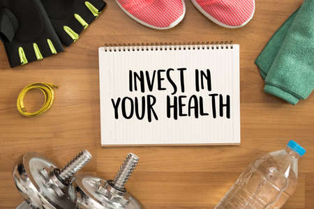 Invest in your health Healthy lifestyle concept with diet and fitness healthy foodの写真素材