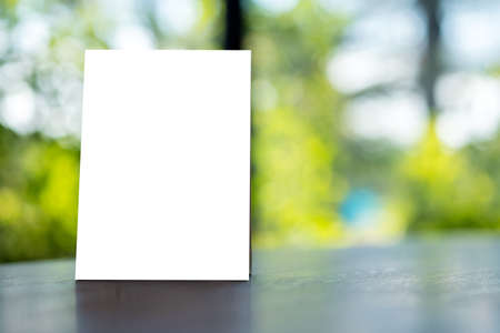 Stand  Mock up Menu frame  tent card  blurred background  design key visual layout.の写真素材
