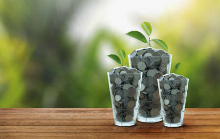 Money (coins) inscription "save"  business, saving, growth, economic Investment And Interest conceptの写真素材