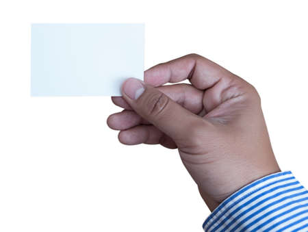 Hand hold blank white card mockup Business branding.の写真素材