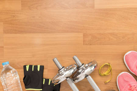 fitness equipment dumbbells healthy lifestyle Sports  copy spaceの写真素材