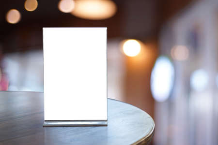 Stand  Mock up Menu frame  tent card  blurred background  design key visual layout ONLINE ADVERTISINGの写真素材