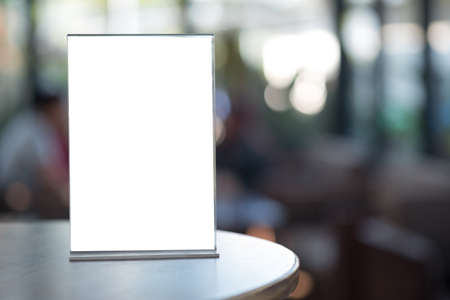Stand  Mock up Menu frame  tent card  blurred background  design key visual layout ONLINE ADVERTISINGの写真素材