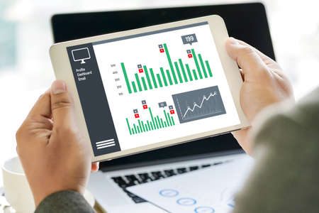 Business Man Sales Increase Revenue Shares and Customer Marketing Sales Dashboard Graphics Conceptの写真素材