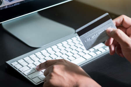 Closer Up Credit card Online payment  using smart phone for online shoppingの写真素材