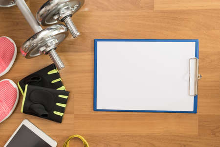 fitness equipment dumbbells healthy lifestyle Sports  copy spaceの写真素材