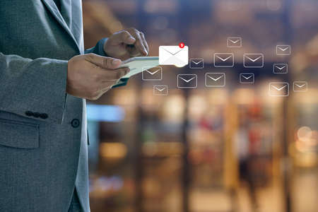 Mail Communication Connection message to mailing contacts inbox to view the pending e-mail communicationの写真素材