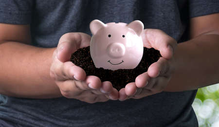 Money (coins) inscription "save"  business, saving, growth, economic Investment And Interest conceptの写真素材