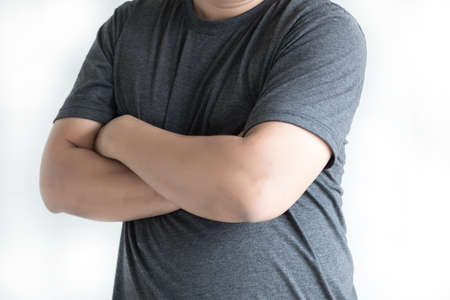 arm  young man  hands crossed with bloodの写真素材