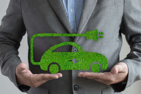 green electric car energy in transportation electric conceptの写真素材