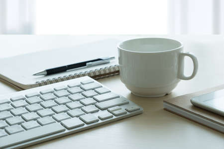 Close up of glasses and computer  business workplace work place in officeの写真素材