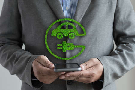 green electric car energy in transportation electric conceptの写真素材
