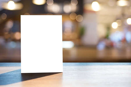 Stand  Mock up Menu frame  tent card  blurred background  design key visual layout ONLINE ADVERTISINGの写真素材