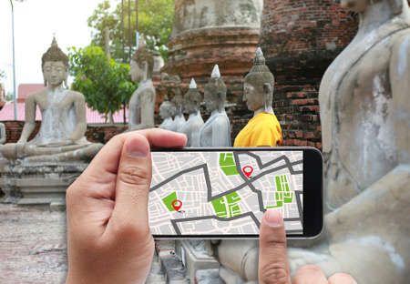 GPS Map to Route Destination network connection Location Street Map with GPS Icons  Navigation