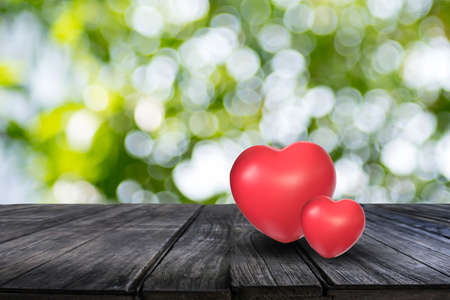 Love Heart on the wood Valentines Day backgroundの写真素材