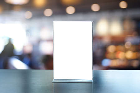 Stand  Mock up Menu frame  tent card  blurred background  design key visual layout ONLINE ADVERTISINGの写真素材