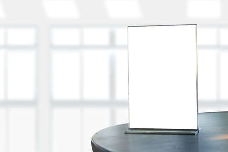 Stand  Mock up Menu frame  tent card  blurred background  design key visual layout ONLINE...