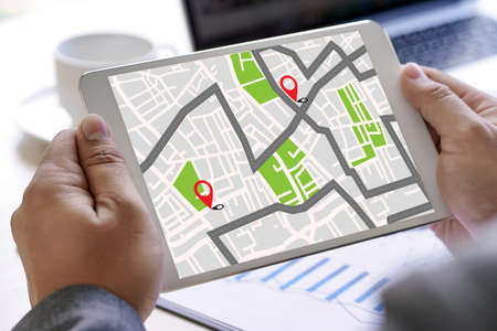 GPS Map to Route Destination network connection Location Street Map with GPS Icons  Navigation