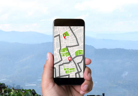 GPS Map to Route Destination network connection Location Street Map with GPS Icons  Navigation