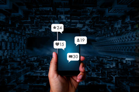 Contact us  sms media man use  smart phone social media network pop notification iconsの写真素材