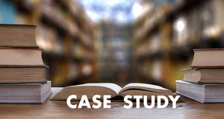 CASE STUDY CONCEPT Book in library with old ollege students studying STUDY and reading