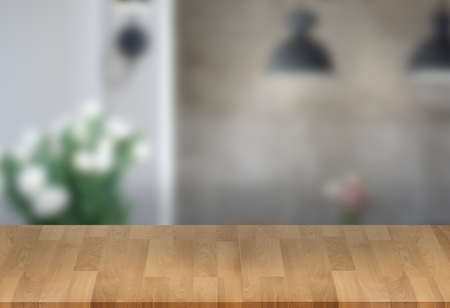 Wooden board empty table  window blurred background can be used for display or montage your products...