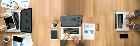 computers the view from the top business banner with copy spaceの写真素材