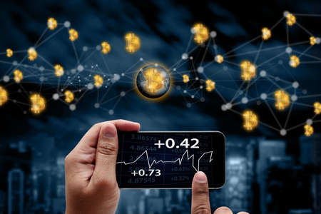 bitcoin  electronic computer concept design Blockchain   cryptocurrencies Financial growthの写真素材