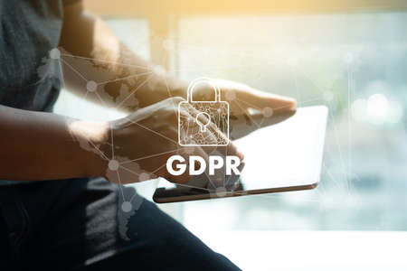 GDPR. Data Protection Regulation IT technologist Data Security system Shield Protectionの写真素材
