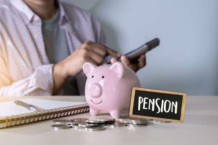 man think save Positive  pension Happiness money saving for Retirement financialの写真素材