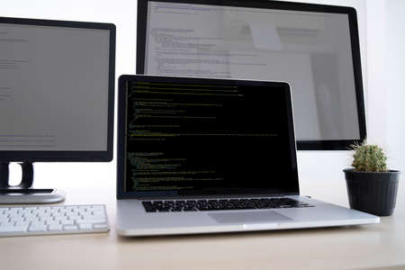 Programmer working Developing programming technologies Web Design Online Technology