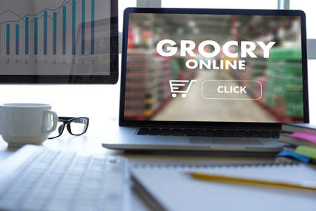 online shopping concept supermarket online  phone grocery shopping health foodの写真素材