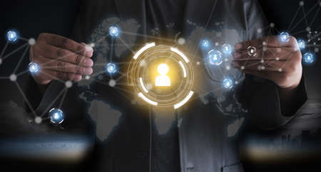 Businessman touching network  data  people international networking communication customerの写真素材