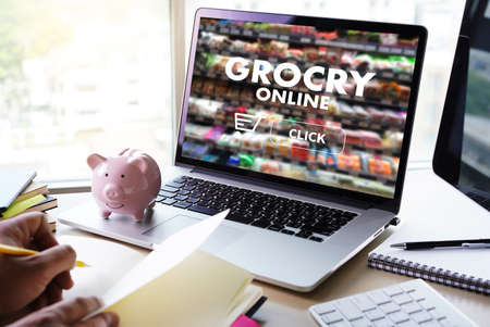 online shopping concept supermarket online  phone grocery shopping health foodの写真素材