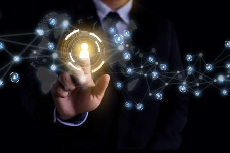 Businessman touching network  data  people international networking communication customerの写真素材
