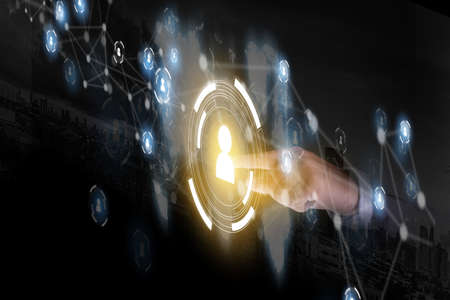 Businessman touching network  data  people international networking communication customer