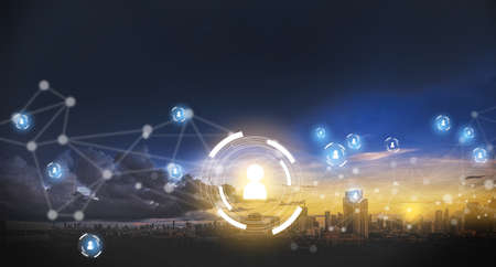 Businessman touching network  data  people international networking communication customer